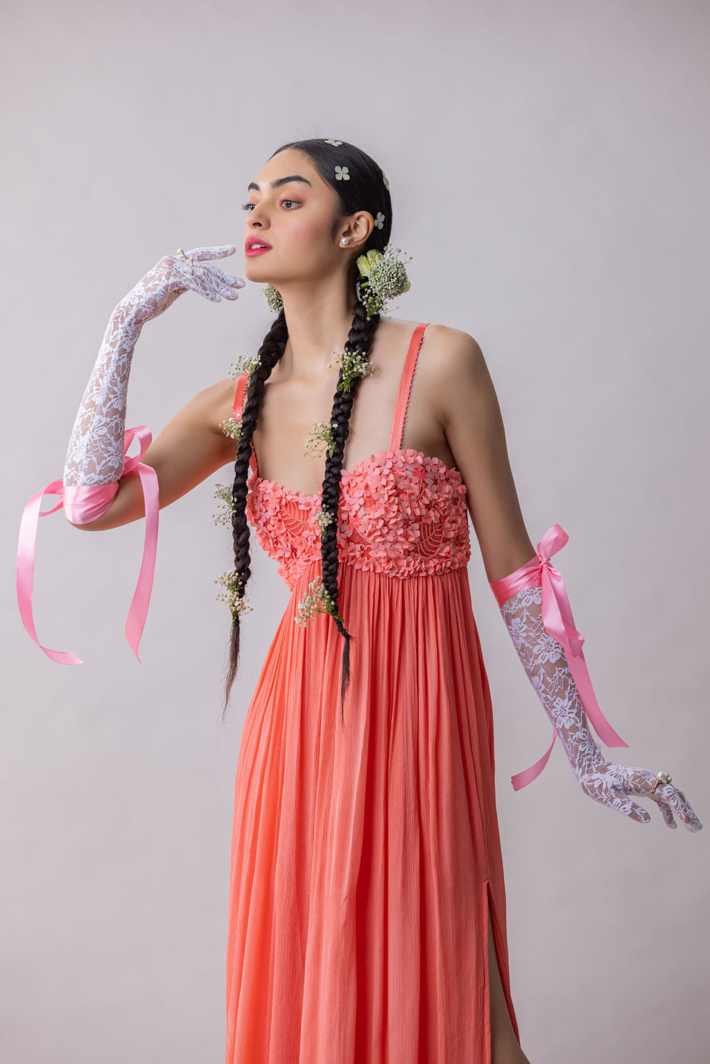 Chinnon Dress with embroidered and appliqued bustier