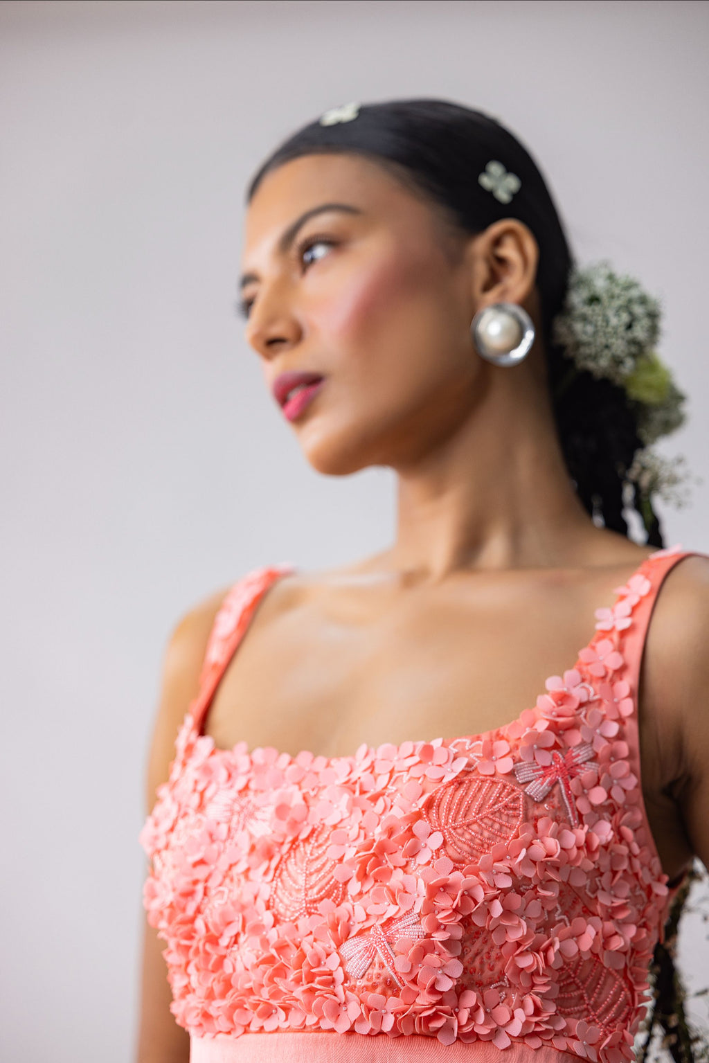 Satin Silk Dress with embroidered and appliqued bustier