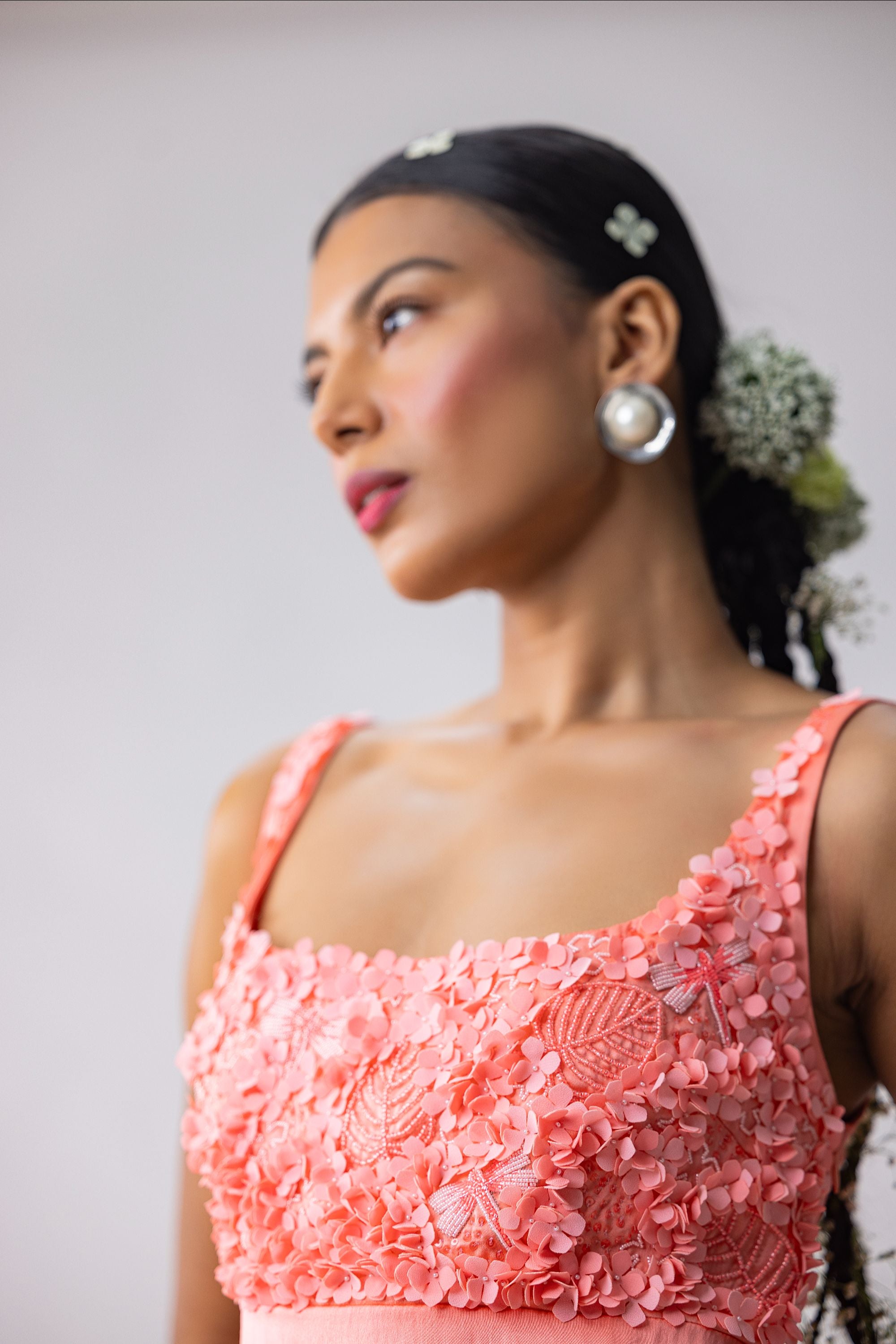 Satin Silk Dress with embroidered and appliqued bustier