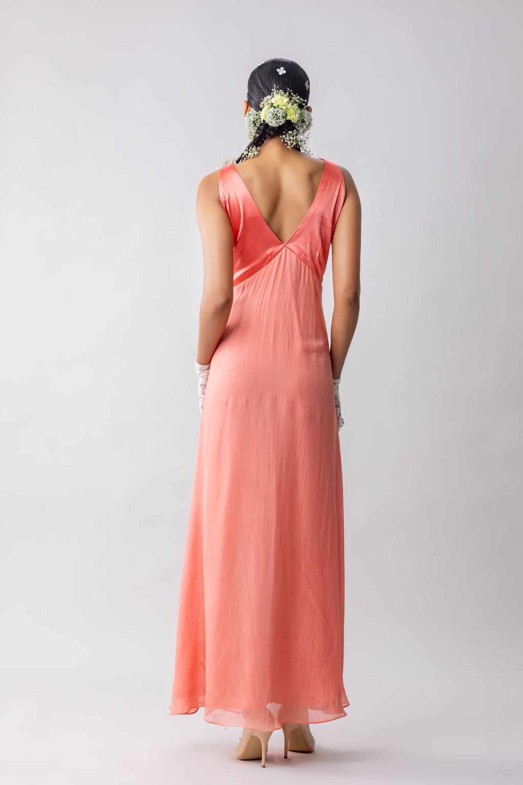 Flat Chiffon  Dress with embroidered and appliqued bustier