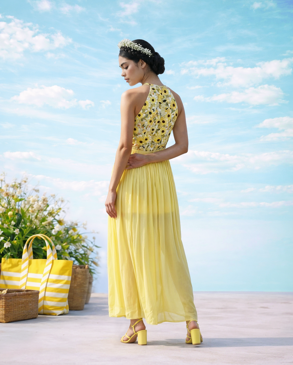 Chinnon Dress with sunflower embroidery