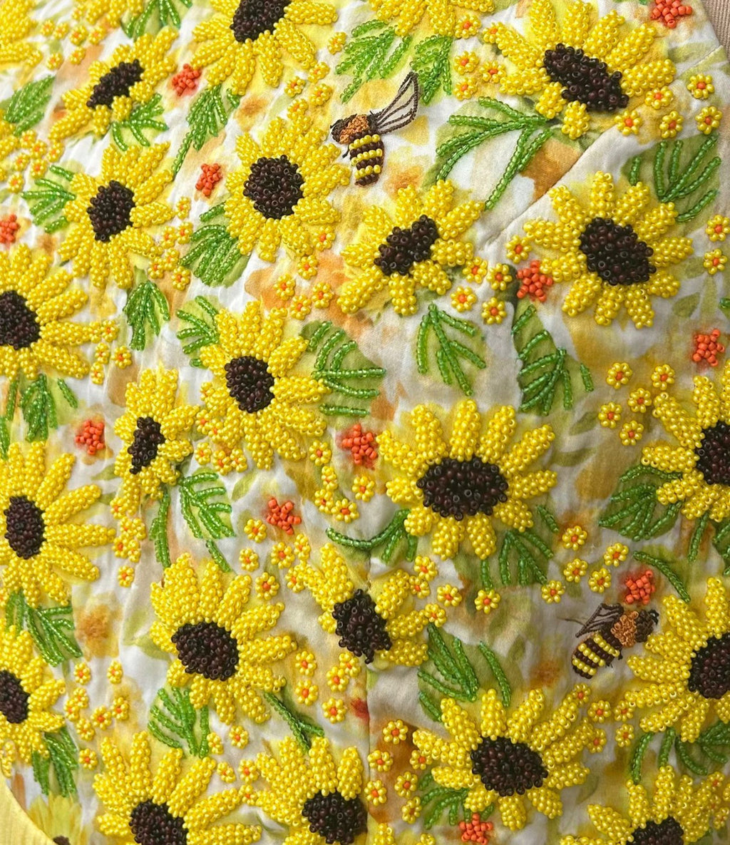 Satin Silk Dress with sunflower embroidery