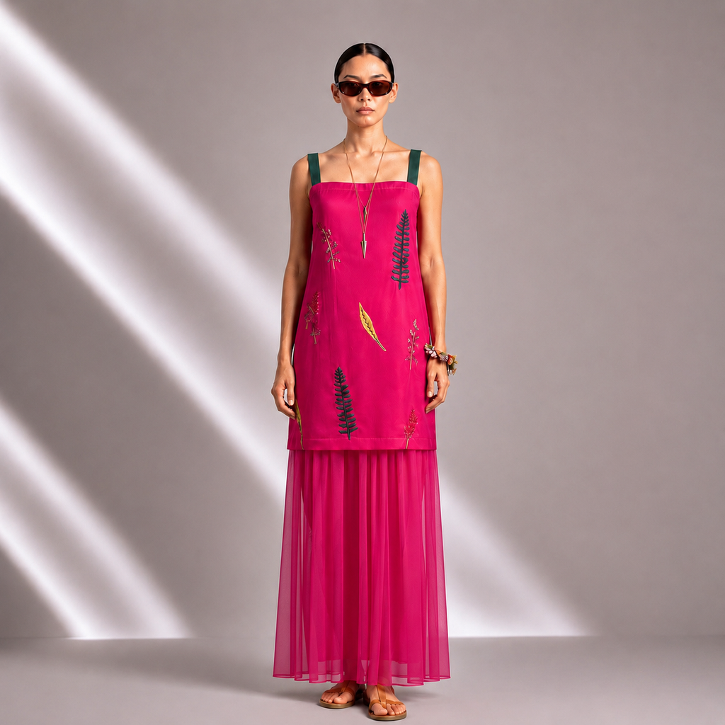 Viscose Midi Dress with Chiffon Flare