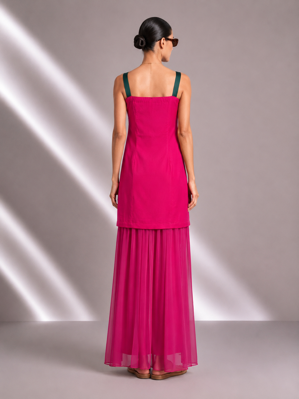 Viscose Midi Dress with Chiffon Flare