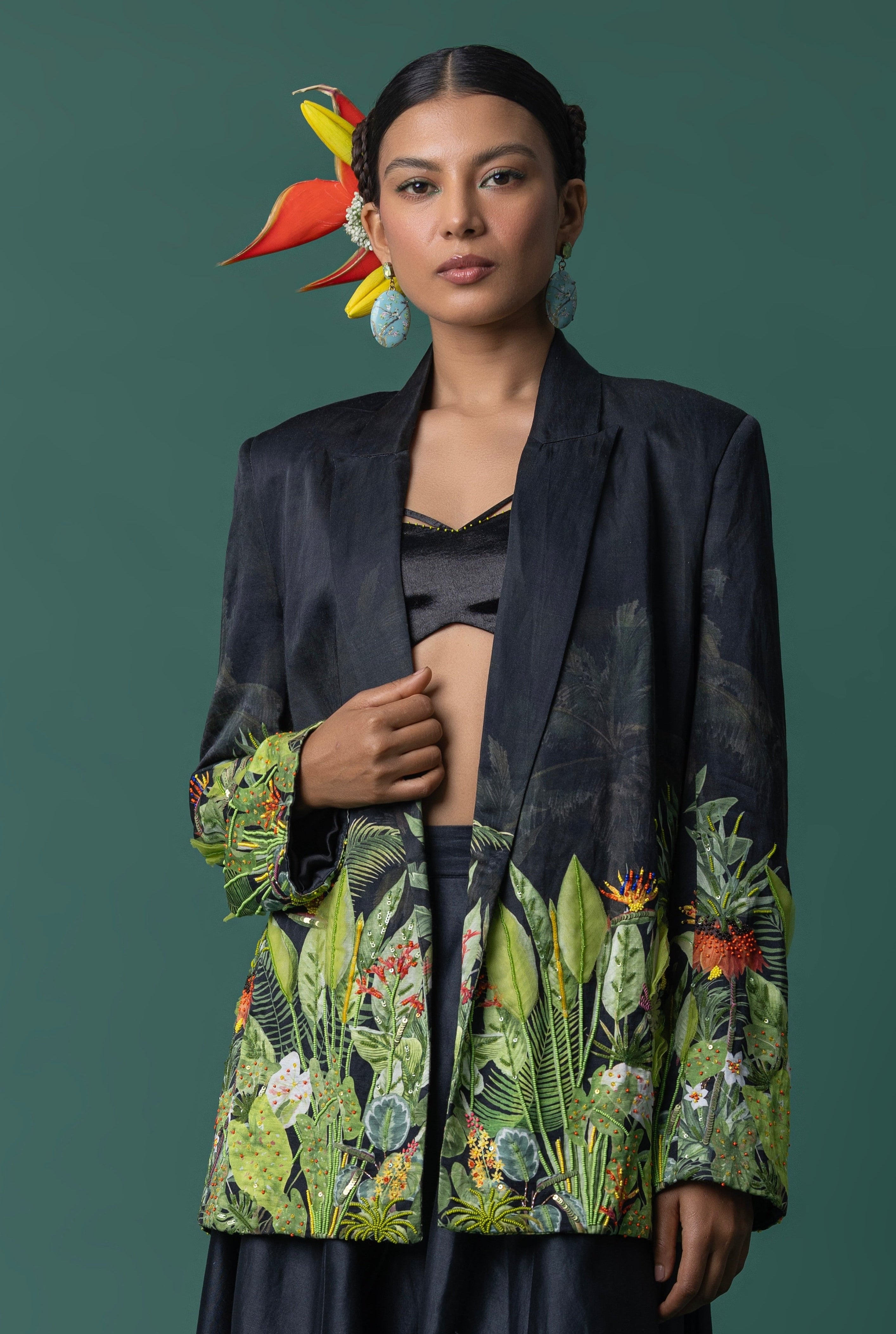 Embroidered structured blazer
