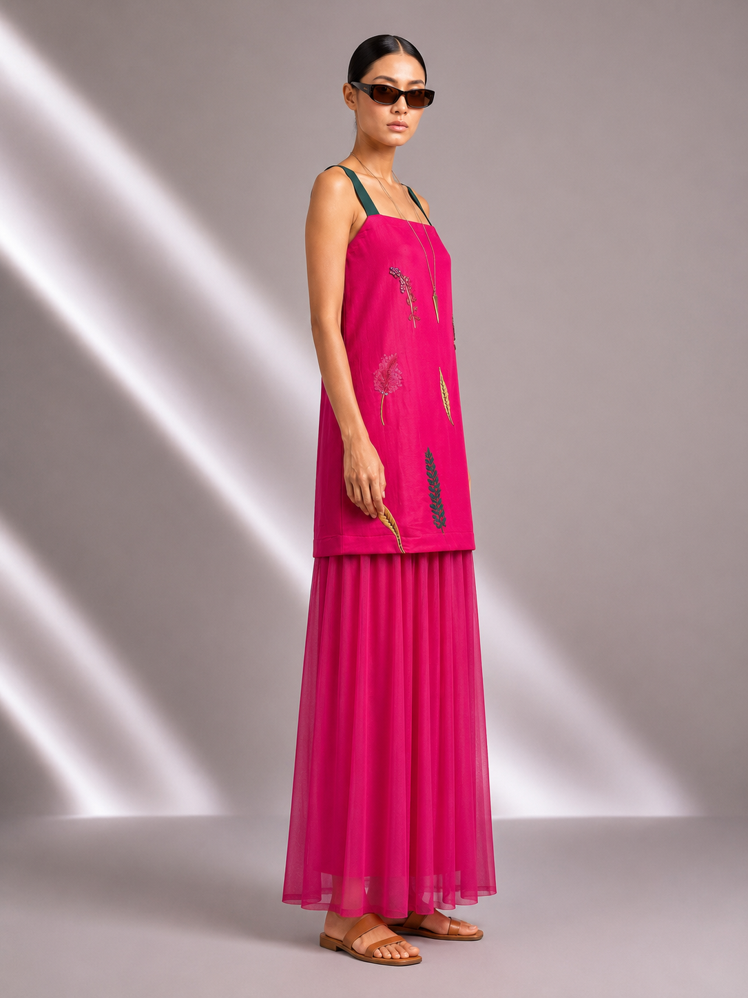 Viscose Midi Dress with Chiffon Flare