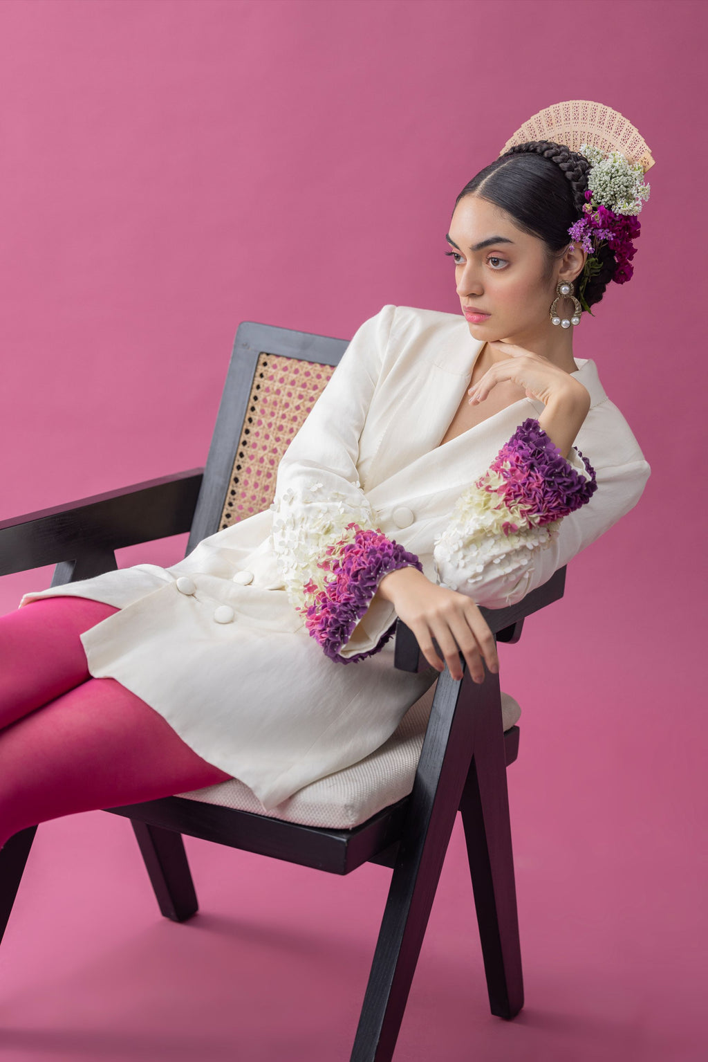 Flower applique structured blazer dress