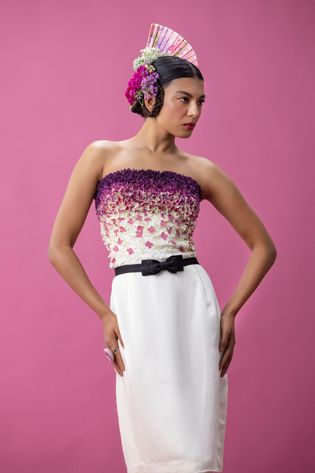 Flower applique bandeau dress