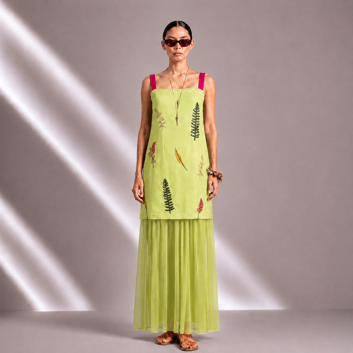 Viscose Midi Dress with Chiffon Flare
