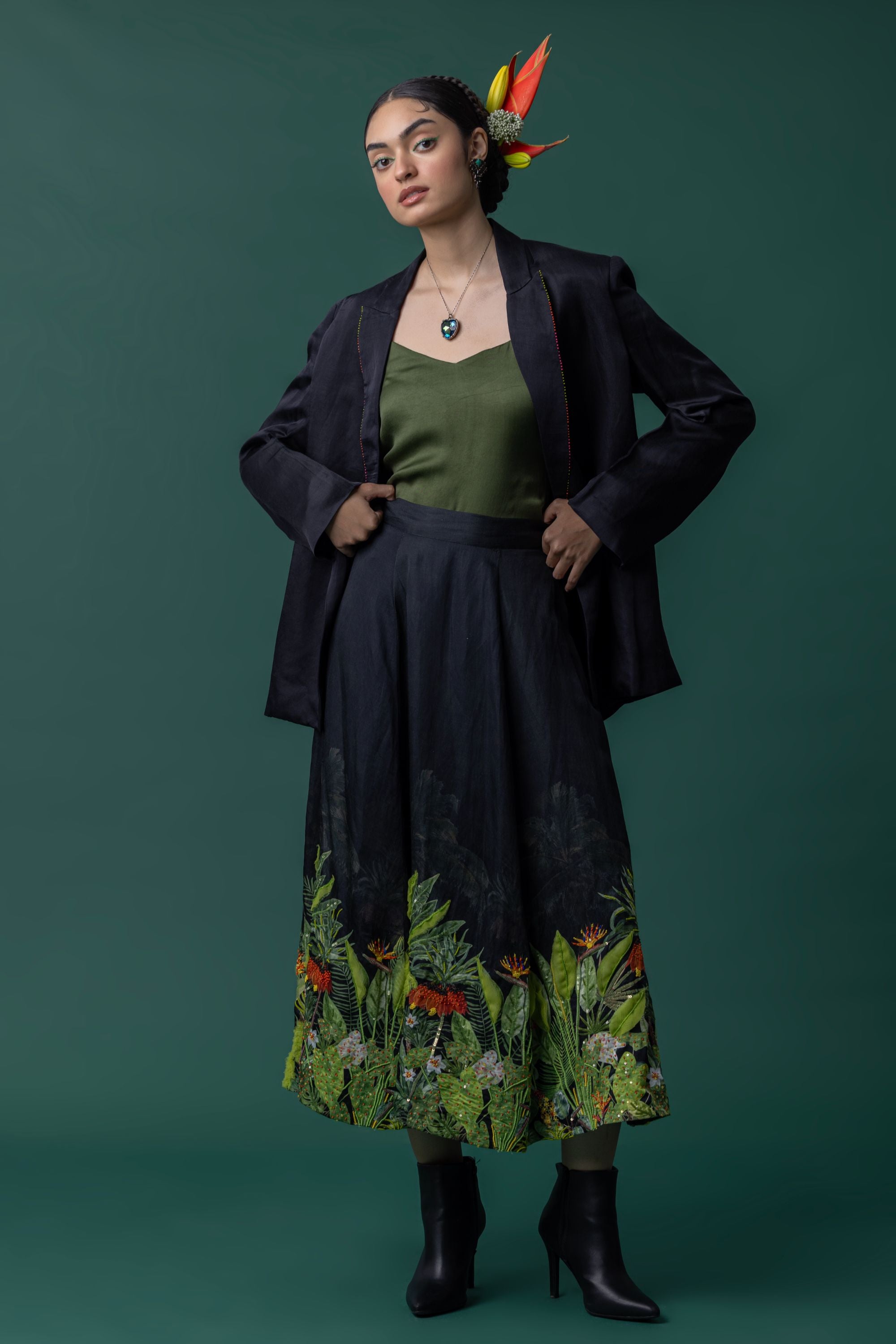 Sructured blazer with multi-coloured beaded lapels
