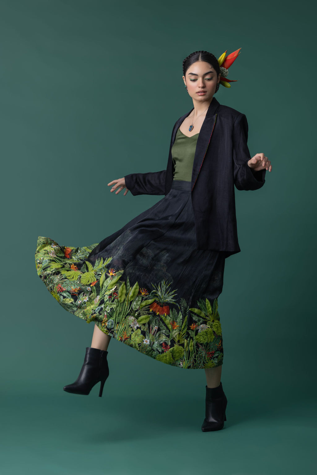 Embroidered godet skirt