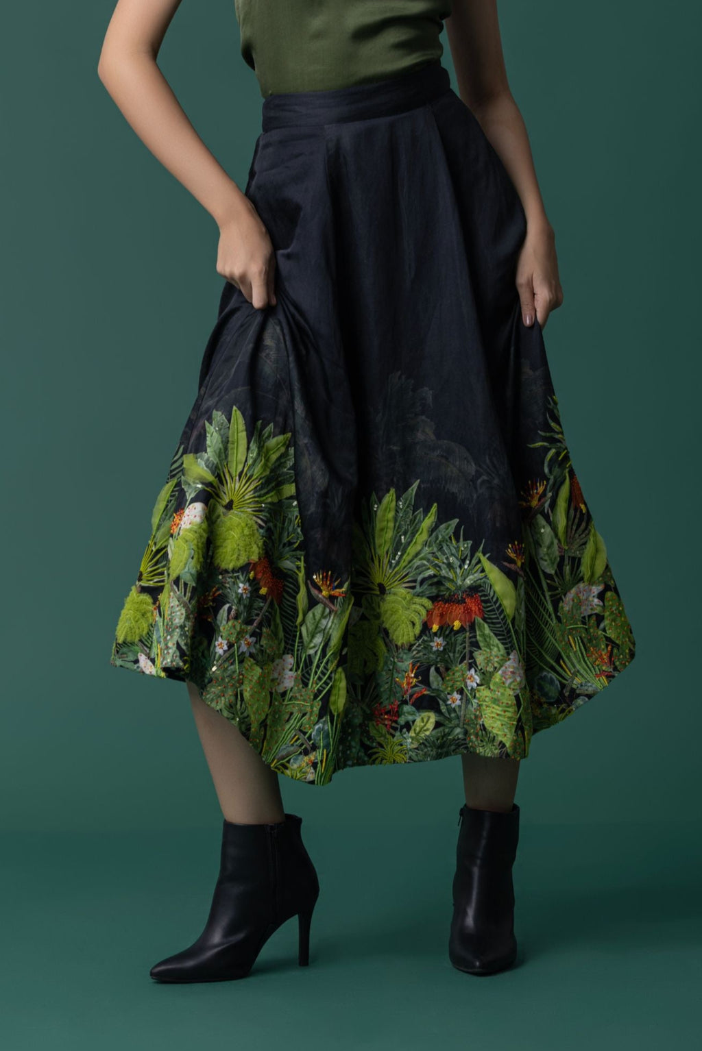 Embroidered godet skirt