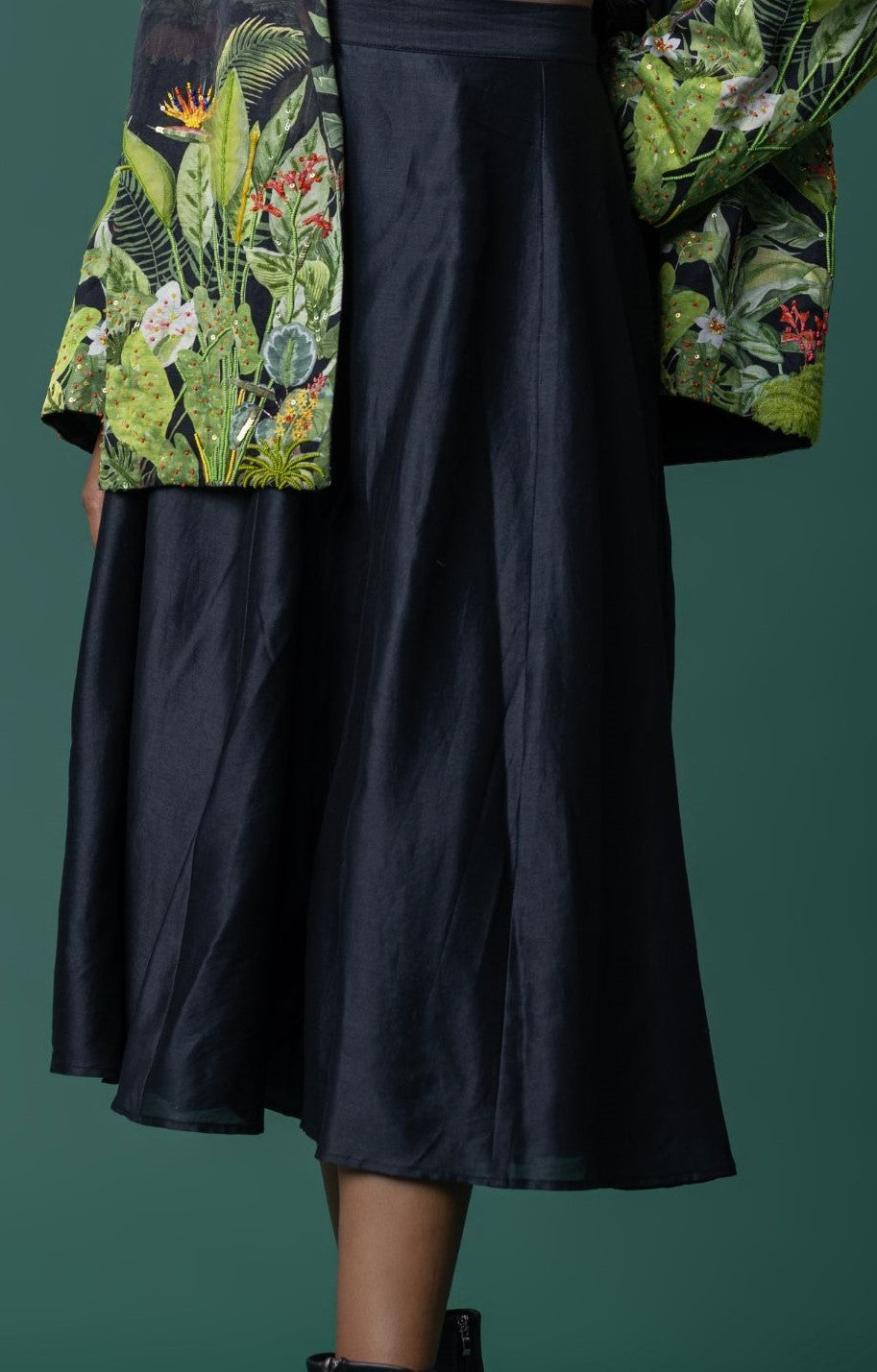Solid black chanderi godet skirt