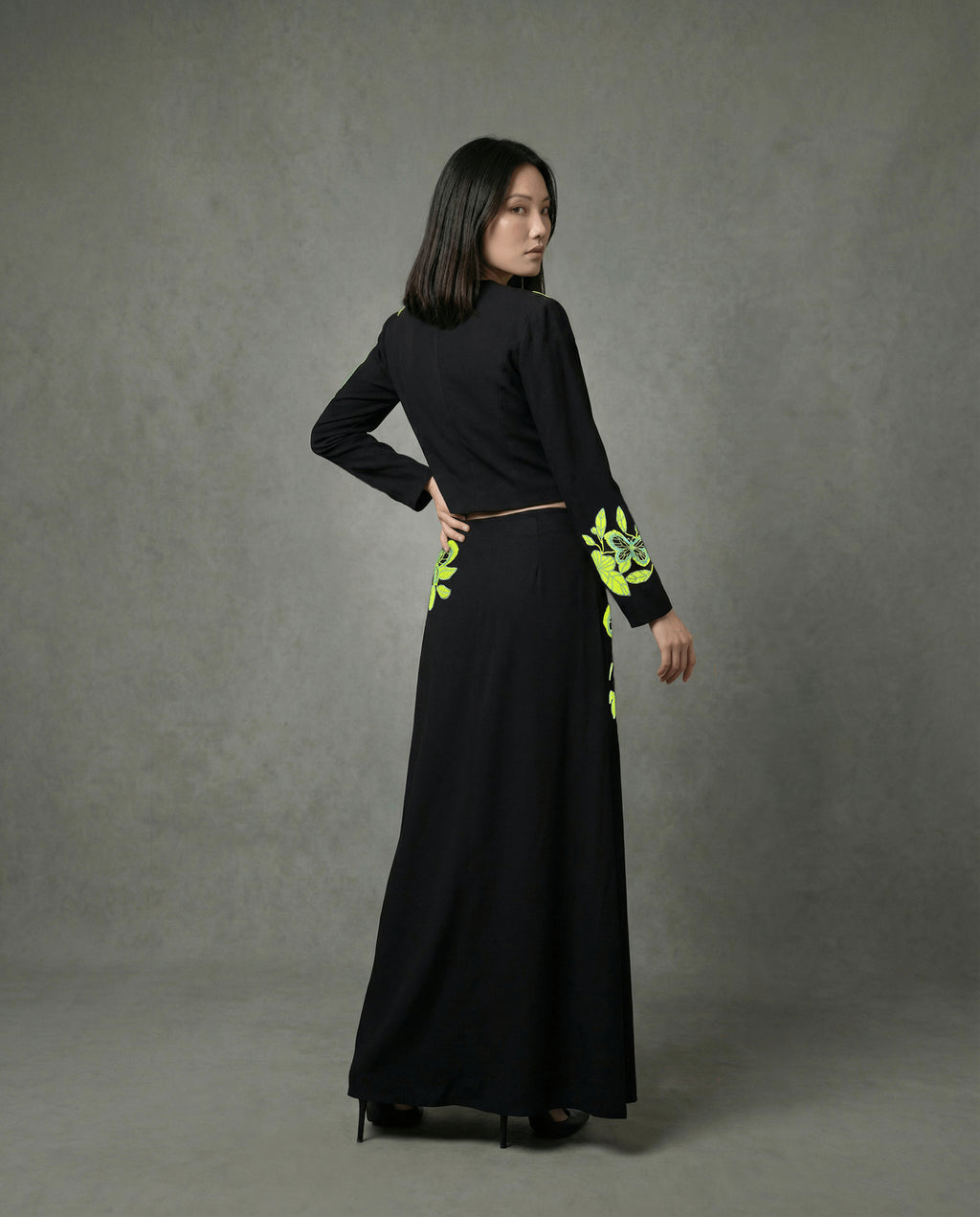 Structured blazer top  with butterfly embroidery